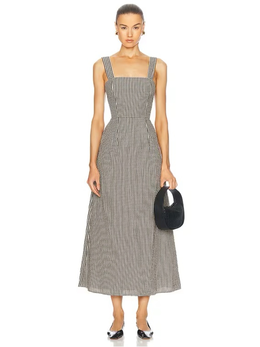NWT POSSE Amelia Square Neck Maxi Dress Black Cream Gingham Large